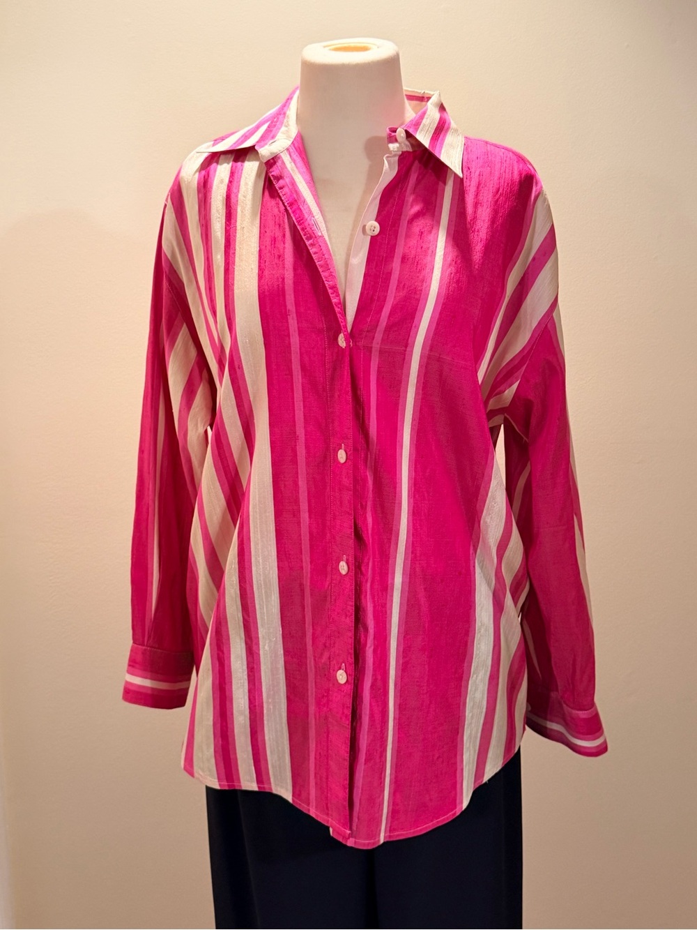Ellen Tracy Pink & White Striped Button-Down Shirt